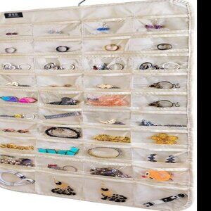 Hanging Jewelry Organizer,Accessories Organizer,80 Pocket Organizer (Beige）